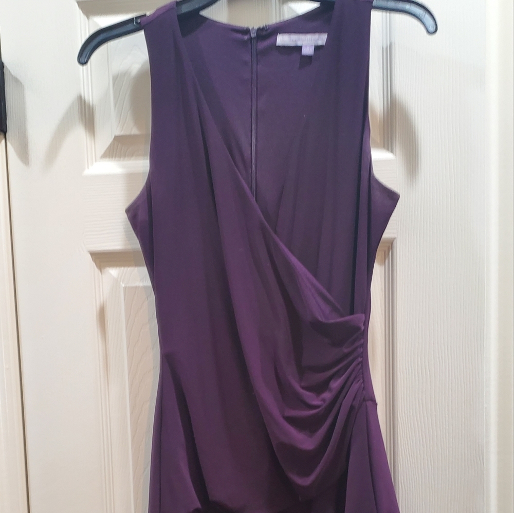 Form fitting plum knee length dress